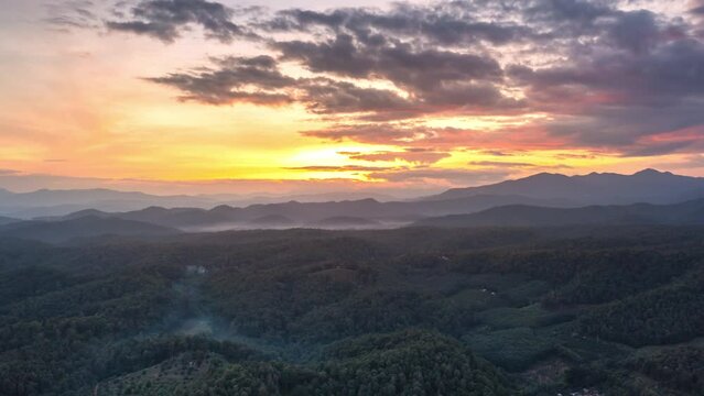 Hyperlapse Video (4K), A beautiful aerial view of a mountain with the sun shining golden Chiang Mai, Thailand