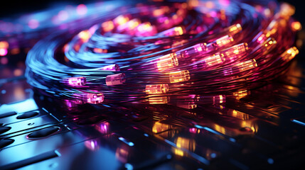 Bundle of fiber optic cables. Optical fiber cable Colorful. Generative Ai - obrazy, fototapety, plakaty