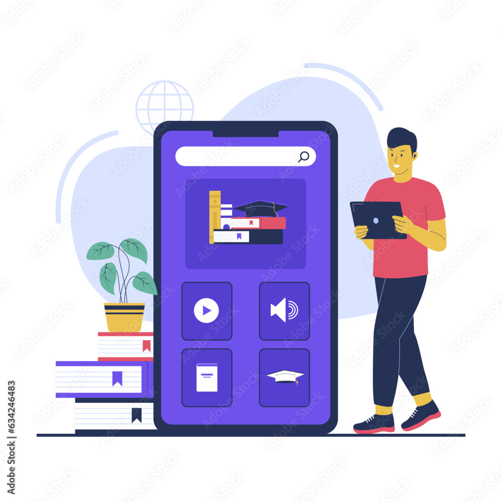 Wall mural flat design of mobile app for education and e-learning. flat vector illustration isolated on white b