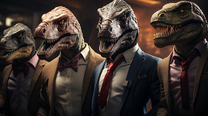 Group of dinosaur in a business suit. Generative Ai