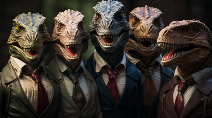 Group of dinosaur in a business suit. Generative Ai - obrazy, fototapety, plakaty