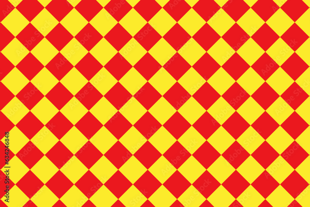 Poster abstract red and yellow quilted squares chess board pattern. checkeredboard rhombuses square vector 