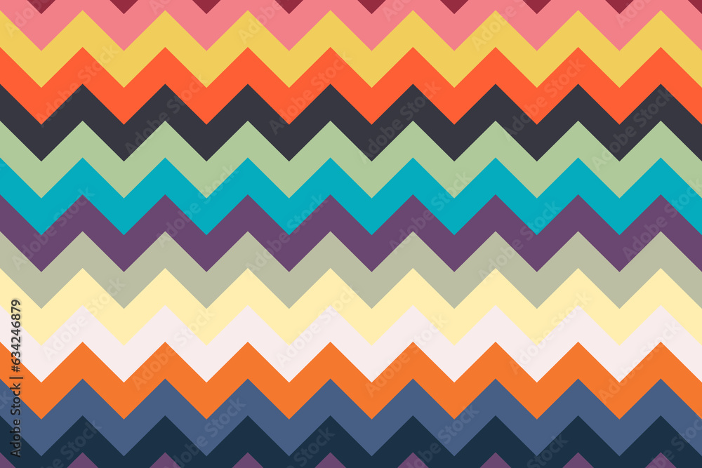 Poster retro colorful chevrons line seamless pattern. herringbone chevron stripes texture background. vecto