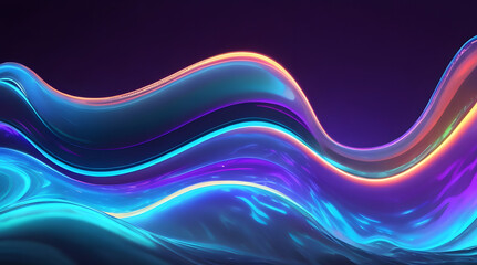 Obraz premium Abstract fluid iridescent holographic neon curved wave in motion colorful background 3d render. Gradient design element for posters, banners, wallpapers, backgrounds, and covers. Generative AI 