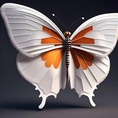 Geomatric Design Of Unique White And Orange Butterfly With Fur. Generative AI