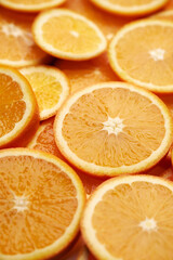 top down background view made of Fresh Sliced organic oranges close-up
