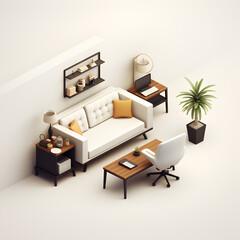 Fototapeta premium Minimal workplace isometric.Generative AI.