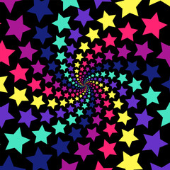 Colorful star sparkle pattern 3d background. Swirl pattern stars vector illustration.