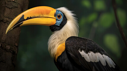 Obraz premium A Great Hornbill, also known as the great Indian hornbill or great pied hornbill, is one of the larger members of the hornbill family. Generative Ai