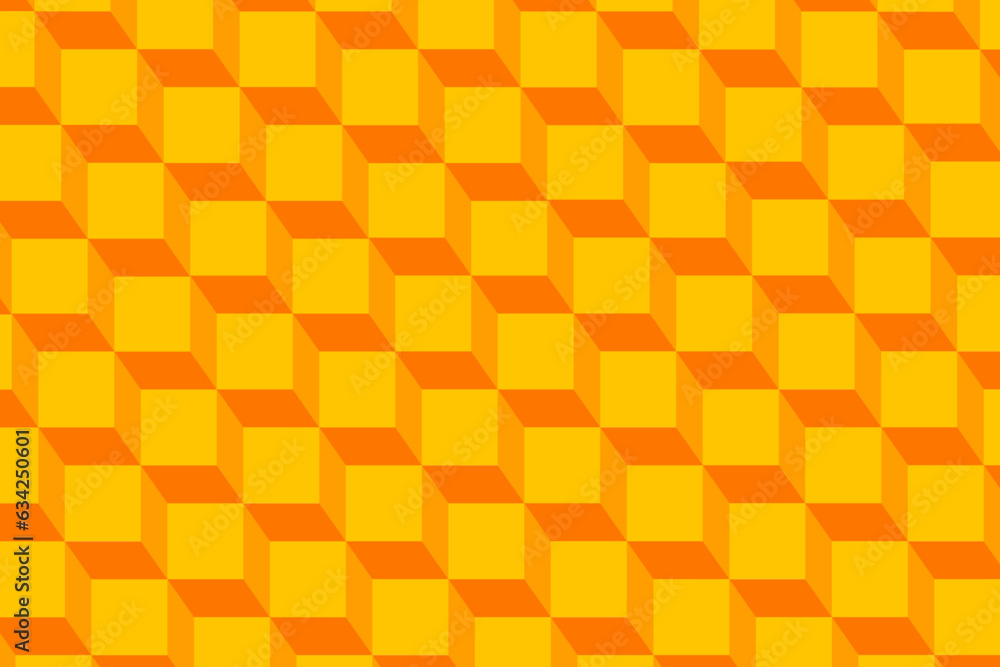 Poster 3d orange cubic stack pattern background. isometric block cubes structure, vector illustration.