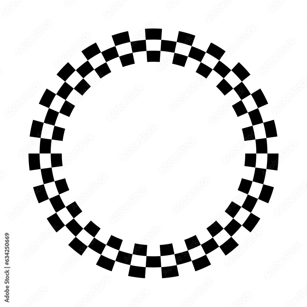 Poster black and white checkered pattern circle frame. chequered alternating squares circular border. vecto