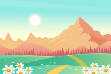 spring landscape background with mountain landscape