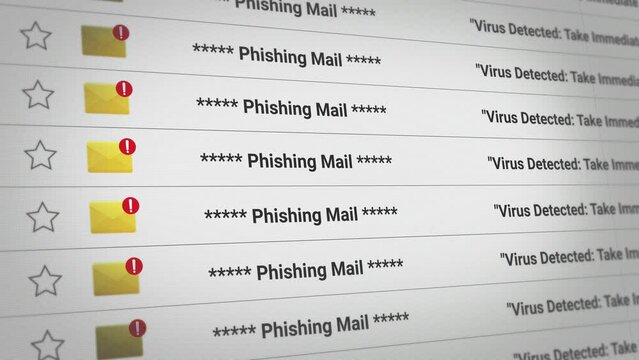 Phishing Mail scrolling up on Computer Screen. Email Spamming Seamless Loops.