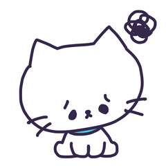 ぐるぐるマークを浮かべて困惑顔のかわいい白い色の子猫のイラスト