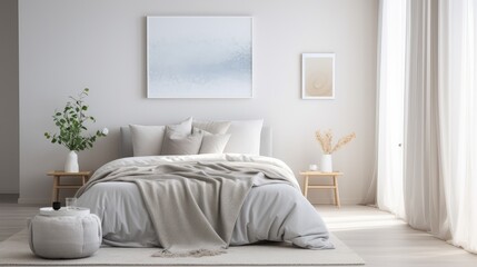Fototapeta na wymiar Modern interior design of Scandinavian elegant bedroom, Generative AI