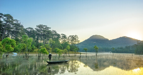 Beautiful scenery in Vietnam Tuyen Lam lake is one of the largest lakes in Da Lat Lam Dong Vietnam