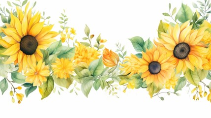 Naklejka premium Linear sunflower watercolor illustration. Watercolor illustration. Floral Botanical Drawing. 