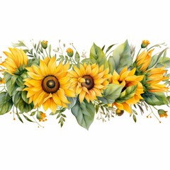 Linear sunflower watercolor illustration. Watercolor illustration. Floral Botanical Drawing. 