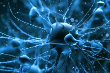 Microscopic view of neuron cell. Neural network in human body. Generative ai - 634253835