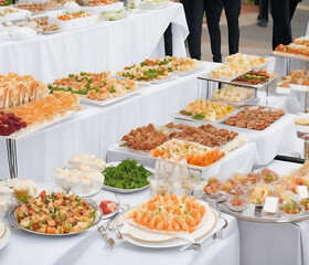 Appetizer dishes on the buffet at a party. Generator AI