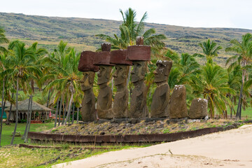 The ancient moai on Easter Island of Chile