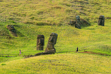 The ancient moai on Easter Island of Chile