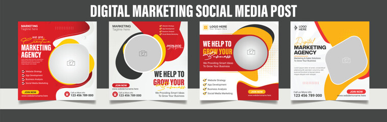 Digital Marketing Agency Online Webinar Social Media Post Set, Corporate Business Promotion Social Media Web Banner, Square Flyer Design Template