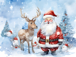 Christmas with Santa and Reindeer. Generative AI
