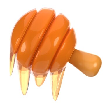 3d icon of honey dipper,  honey wand, honey stick, honey spoon, or honey drizzler, the tool is commonly used to drizzle honey on bread,  3d rendering, 3d blander