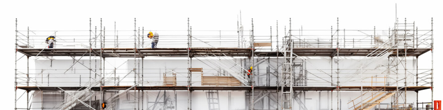 long narrow scaffolding isolated on a white background for the screensaver for the reconstruction of the site construction background