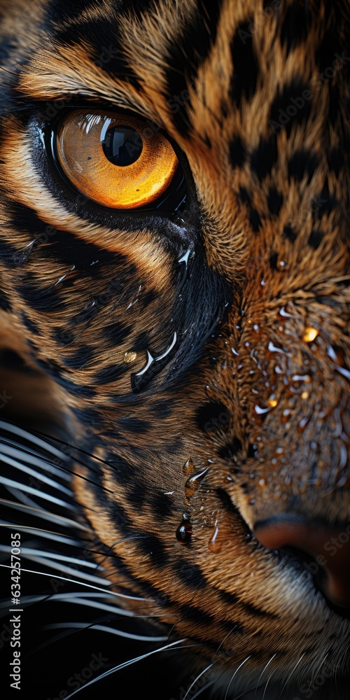 Wall mural leopard - closeup macro shot created using generative ai tools