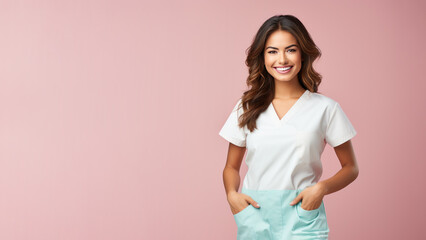 Obraz premium Mexican female nurse in clinic isolated on pastel background