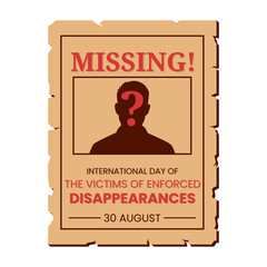 Vector graphic of Missing poster illustration for international day of the victims of enforced disappearances