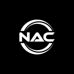 NAC letter logo design with black background in illustrator, vector logo modern alphabet font overlap style. calligraphy designs for logo, Poster, Invitation, etc.