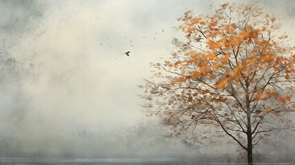 Obraz na płótnie Canvas flat graphics autumn soft color pastel pattern autumn park bench silence