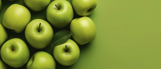 Green apple background with copy of space. Generated by AI