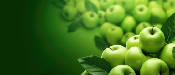 Green apple background with copy of space. Generated by AI