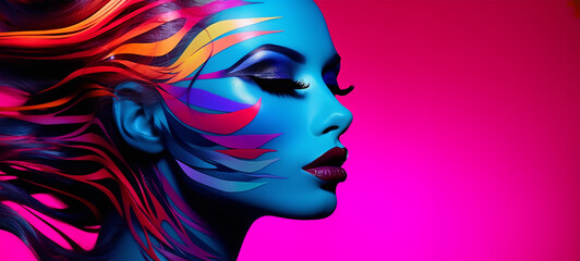 Fashion model woman face with fantasy art make-up