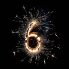 number six made of sparkling sparklers on black background - created using generative Ai tools