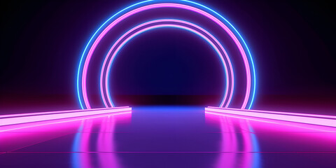 3d render abstract background, circle glowing lines, light tunnels, neon lights, virtual reality concept.
