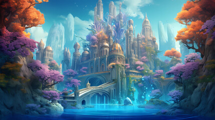 underwater palace constructed entirely from colorful coral formations