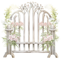 flowers in a door, isolated shabby chic vintage watercolor element