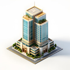 Skyscrapper building isometric,3d render.Generative AI.