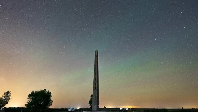 timelapse ofMagnificent Milky Way in the sky of the moors, accompanied by the monument of the Richememont farm