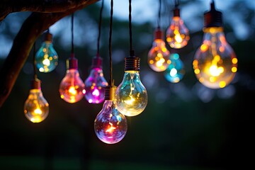 close-up shot of a string of fairy Christmas lights with various colors, capturing the delicate glow of each bulb 