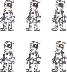 いろいろな表情のシンプルなミイラ男のカラーイラストセット