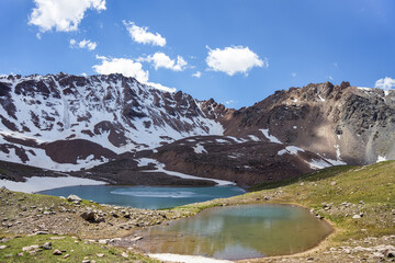 Fototapeta na wymiar Two mountain lakes in the valley