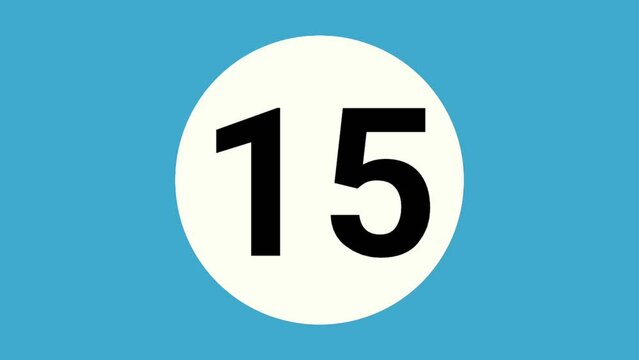 Number 15 fifteen sign symbol animation motion graphics on white circle blue background,4k cartoon video number for video elements