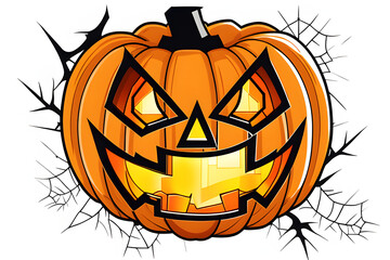 Design a captivating vector illustration featuring a classic Halloween icon - a jack-o'-lantern with an ominous expression carved into its orange exterior. The flickering candle within casts eerie sha