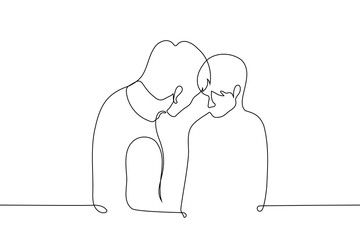 adult man stands over teenage boy - one line art vector. the concept to scold, crush with authority, violate personal space, comfort or console